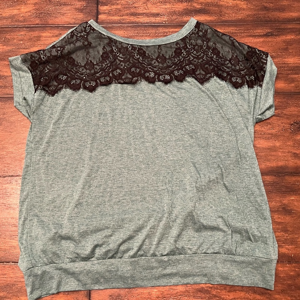 WMZCYXY Women's Green w Black Lace Crew Neck Short Sleeve T Shirt XL
